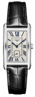 Longines DolceVita Stainless Steel Silver Dial Black Leather Strap Quartz Womens Watch L5.755.4.71.1