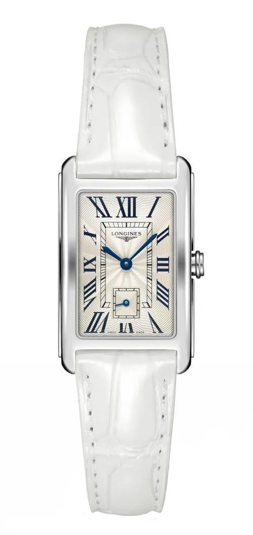 Longines DolceVita Stainless Steel Silver Dial White Leather Strap Quartz Womens Watch L5.512.4.71.2