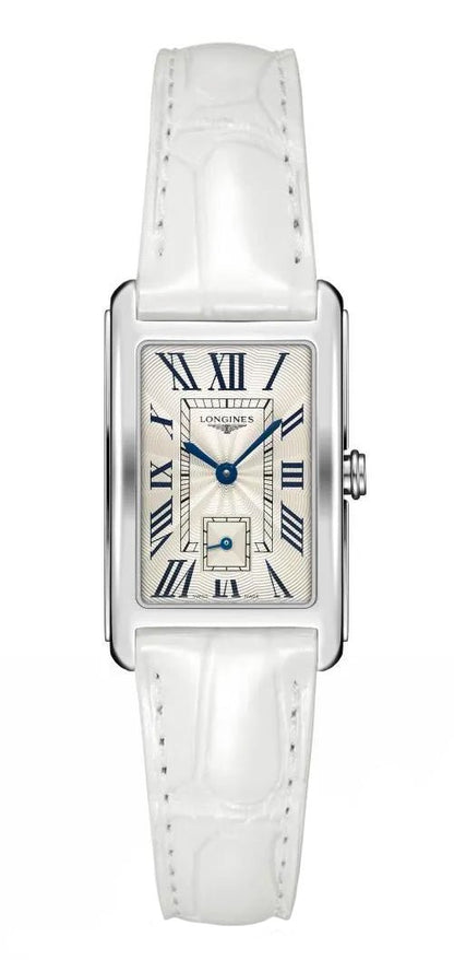 Longines DolceVita Stainless Steel Silver Dial White Leather Strap Quartz Womens Watch L5.512.4.71.2
