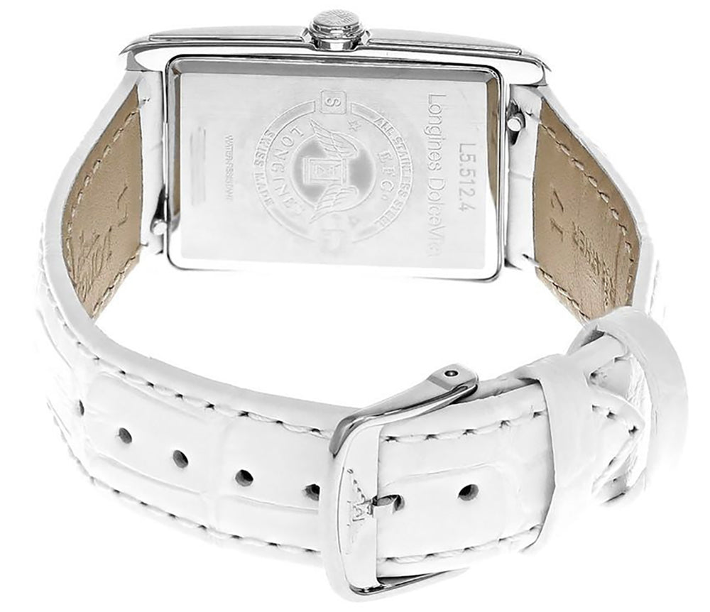 Longines DolceVita Stainless Steel Silver Dial White Leather Strap Quartz Womens Watch L5.512.4.71.2