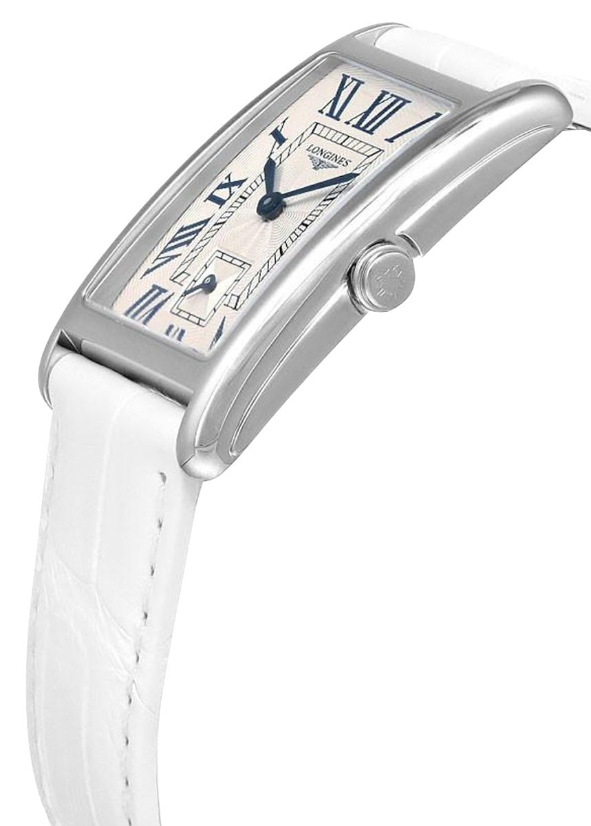 Longines DolceVita Stainless Steel Silver Dial White Leather Strap Quartz Womens Watch L5.512.4.71.2