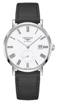 Longines Elegant Automatic Stainless Steel White Dial Black Leather Strap Date Unisex Watch L4.812.4.11.0