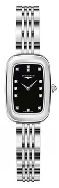 Longines Equestrian Stainless Steel Black Dial Diamonds Quartz Womens Watch L6.140.4.57.6