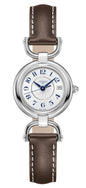 Longines Equestrian Stainless Steel Brown Leather Strap Silver-Tone Dial Date Quartz Womens Watch L6.130.4.73.2