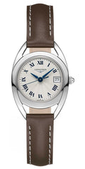 Longines Equestrian Stainless Steel Silver Dial Brown Leather Strap Date Quartz Womens Watch L6.136.4.71.2