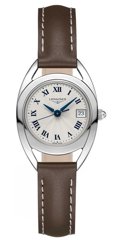 Longines Equestrian Stainless Steel Silver Dial Brown Leather Strap Date Quartz Womens Watch L6.136.4.71.2