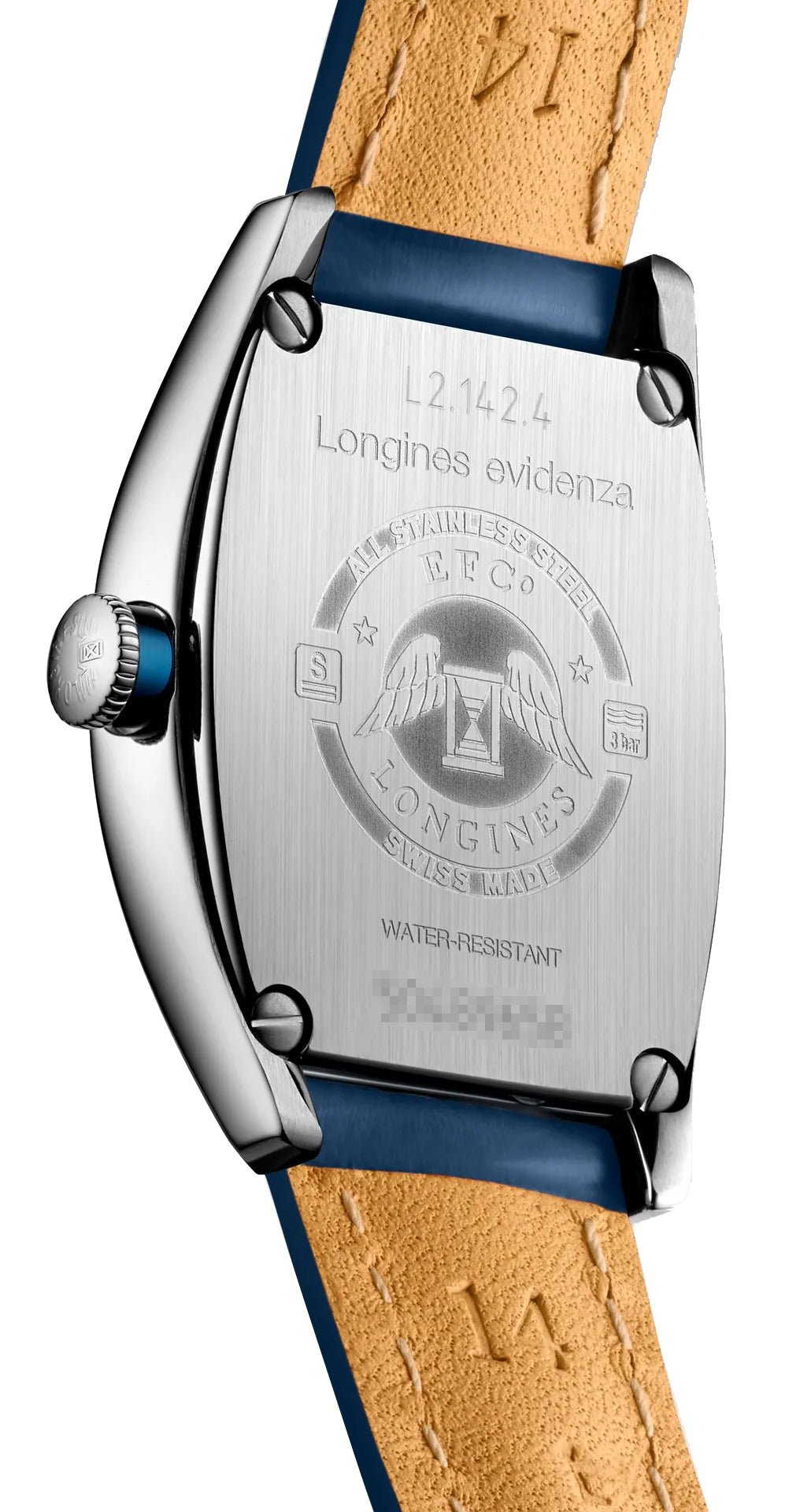 Longines Evidenza Automatic Stainless Steel Blue Dial Blue Leather Strap Date Womens Watch L2.142.4.96.2