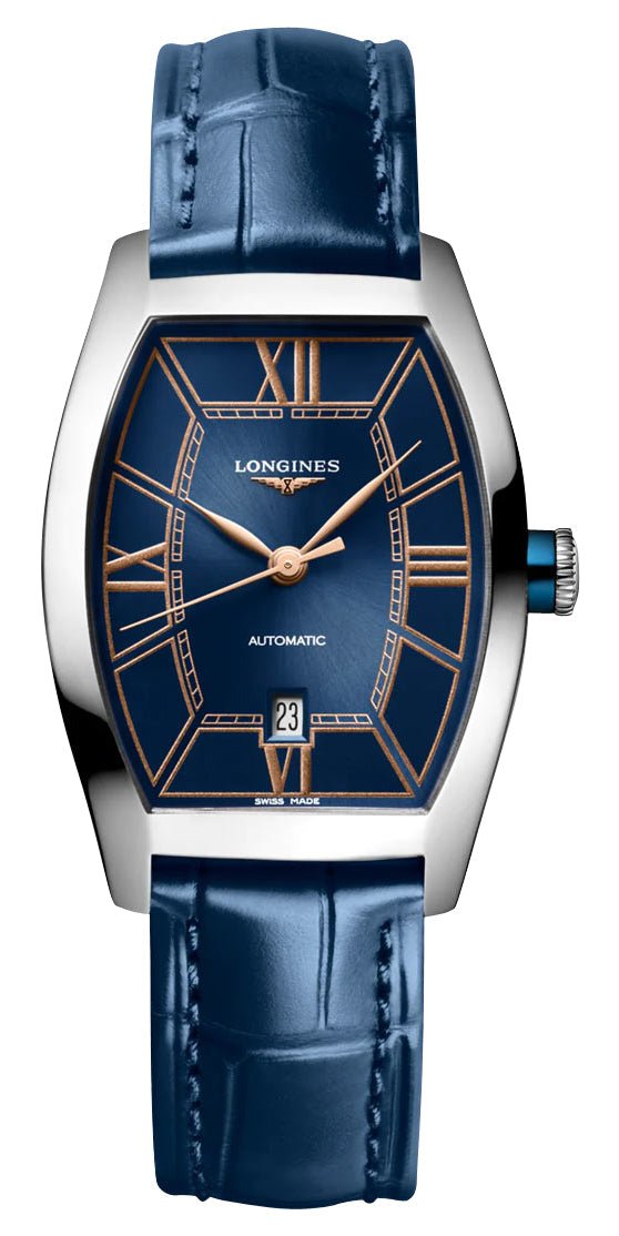 Longines Evidenza Automatic Stainless Steel Blue Dial Blue Leather Strap Date Womens Watch L2.142.4.96.2
