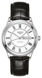 Longines Flagship Automatic Stainless Steel White Dial Black Leather Strap Day/Date Mens Watch L4.899.4.21.2