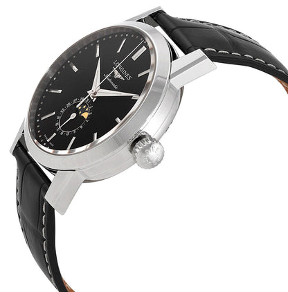 Longines Heritage Classic 1832 Automatic Stainless Steel Black Dial Black Leather Strap Date Moonphase Mens Watch L4.826.4.52.0