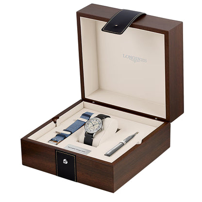 Longines Heritage Classic Automatic Stainless Steel Silver Dial Black/Blue Interchangeable Leather Strap Mens Watch L2.828.4.73.0