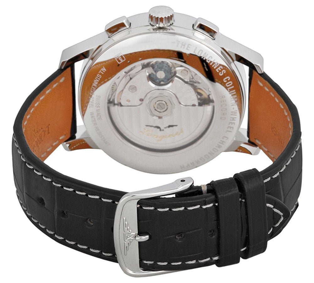 Longines Heritage Column Wheel Chronograph Record Automatic Beige Dial Black Leather Men's Watch L4.754.4.72.4