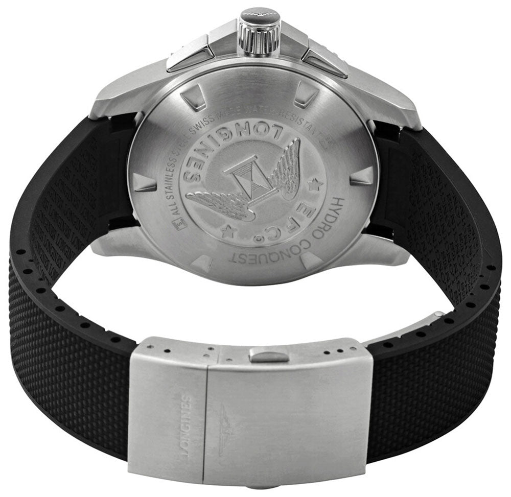Longines HydroConquest Automatic Chronograph Stainless Steel Black Dial Black Rubber Strap Date Divers Mens Watch L3.883.4.56.9