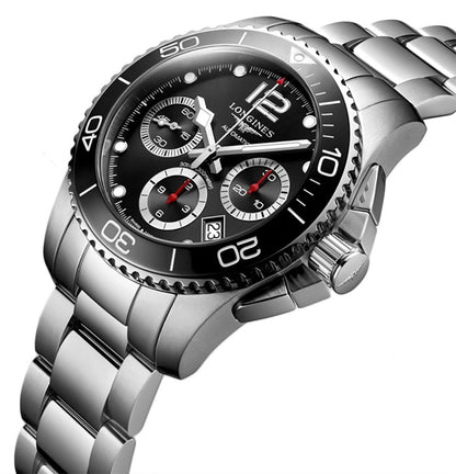 Longines HydroConquest Automatic Chronograph Stainless Steel Black Dial Date Divers Mens Watch L3.783.4.56.6
