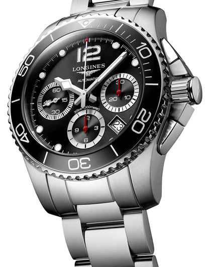 Longines HydroConquest Automatic Chronograph Stainless Steel Black Dial Date Divers Mens Watch L3.783.4.56.6