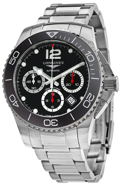 Longines HydroConquest Automatic Chronograph Stainless Steel Black Dial Date Divers Mens Watch L3.883.4.56.6