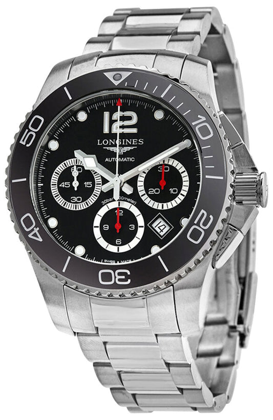 Longines HydroConquest Automatic Chronograph Stainless Steel Black Dial Date Divers Mens Watch L3.883.4.56.6