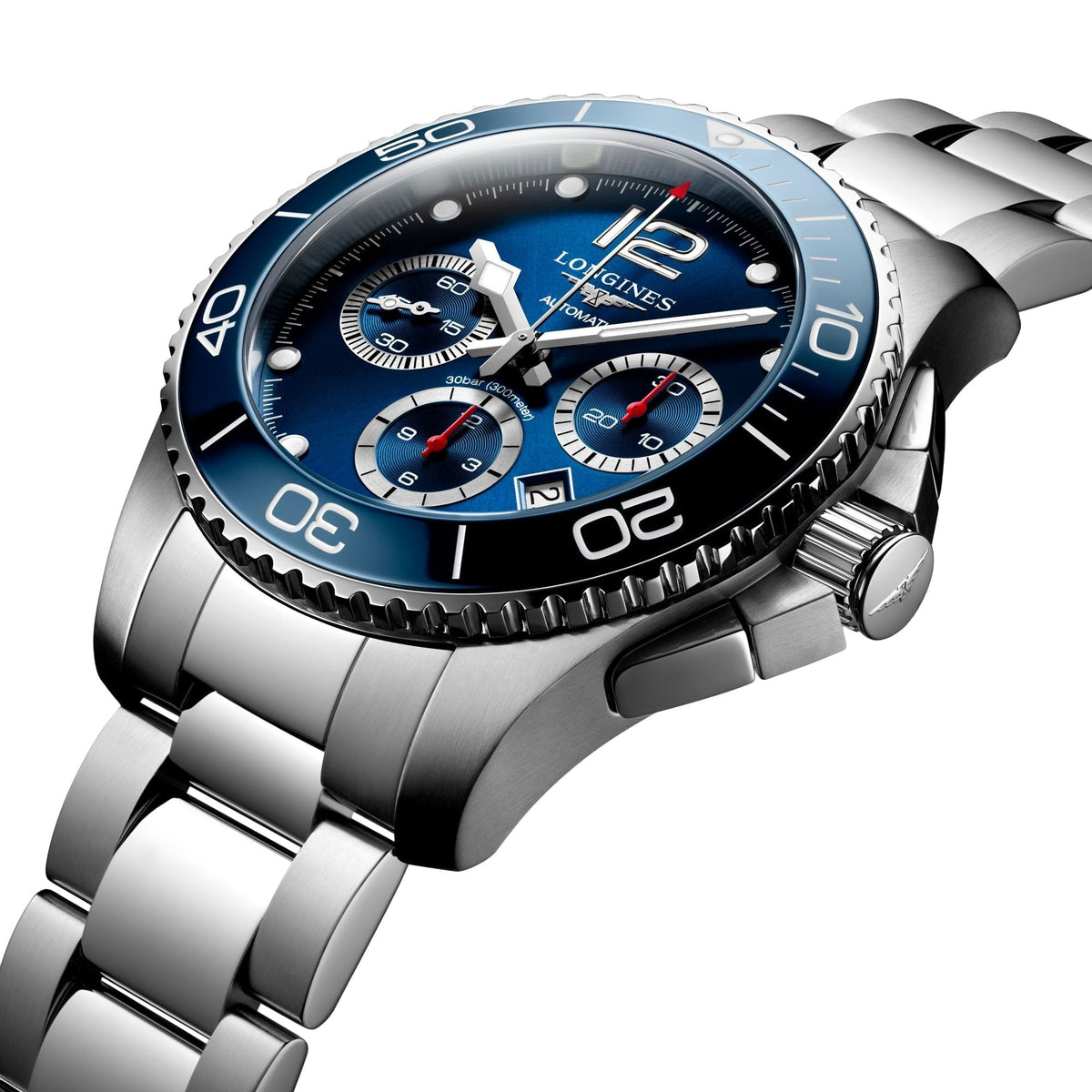 Longines HydroConquest Automatic Chronograph Stainless Steel Blue Dial Date Divers Mens Watch L3.883.4.96.6