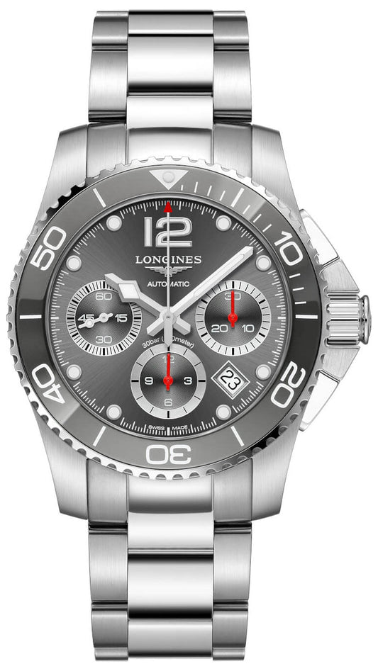 Longines HydroConquest Automatic Chronograph Stainless Steel Gray Dial Date Divers Mens Watch L3.783.4.76.6