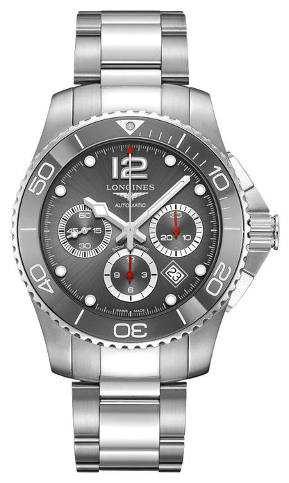 Longines HydroConquest Automatic Chronograph Stainless Steel Gray Dial Date Divers Mens Watch L3.883.4.76.6