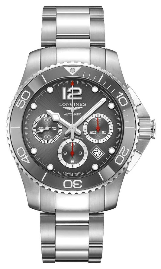 Longines HydroConquest Automatic Chronograph Stainless Steel Gray Dial Date Divers Mens Watch L3.883.4.76.6
