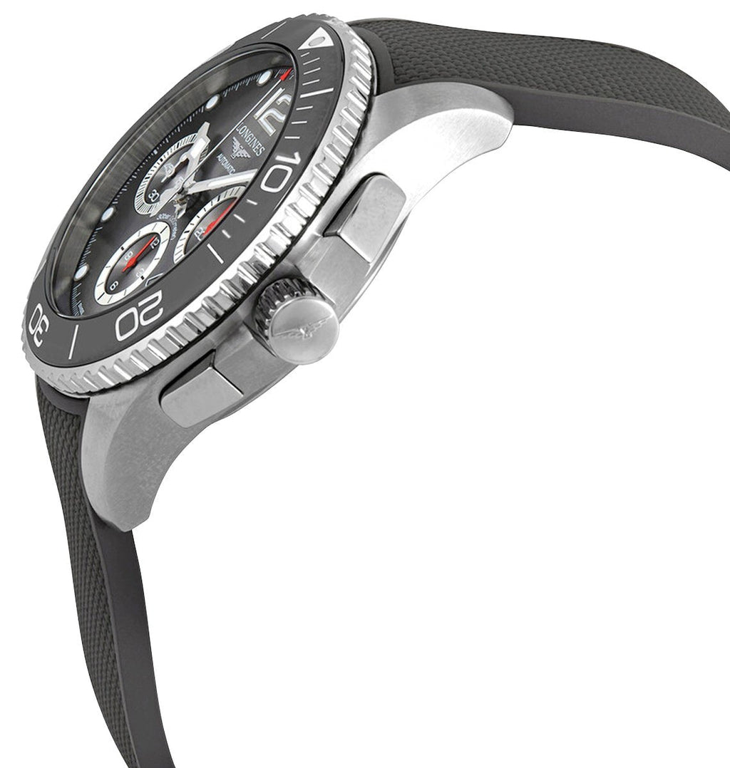 Longines HydroConquest Automatic Chronograph Stainless Steel Gray Dial Gray Rubber Strap Date Divers Mens Watch L3.883.4.76.9
