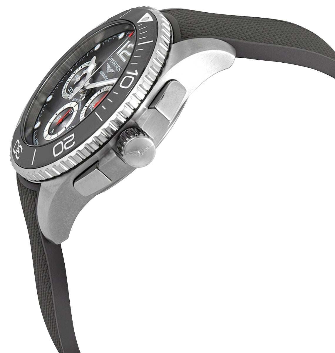 Longines HydroConquest Automatic Chronograph Stainless Steel Gray Dial Gray Rubber Strap Date Divers Mens Watch L3.883.4.76.9
