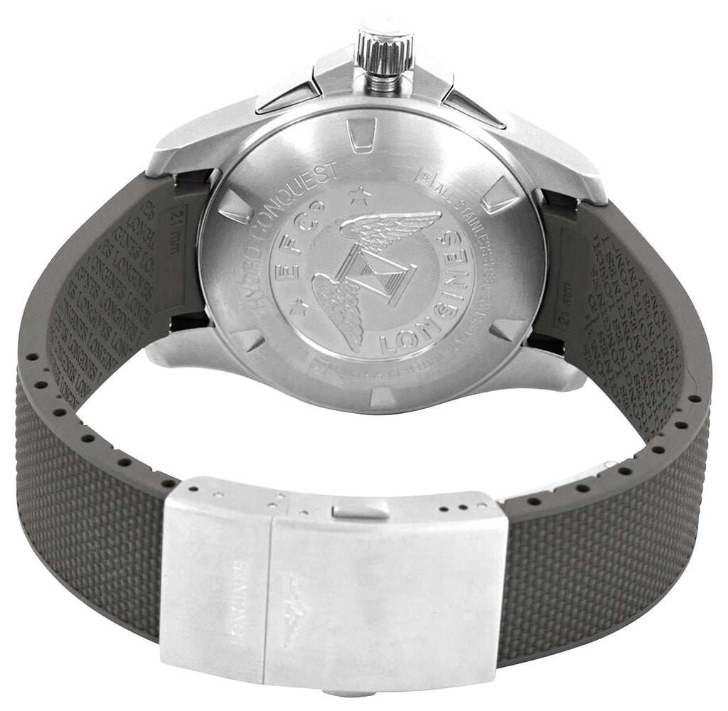 Longines HydroConquest Automatic Chronograph Stainless Steel Gray Dial Gray Rubber Strap Date Divers Mens Watch L3.883.4.76.9
