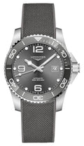 Longines HydroConquest Automatic Stainless Steel Gray Dial Gray Rubber Strap Date Divers Mens Watch L3.781.4.76.9