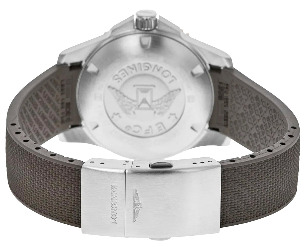 Longines HydroConquest Automatic Stainless Steel Gray Dial Gray Rubber Strap Date Divers Mens Watch L3.781.4.76.9