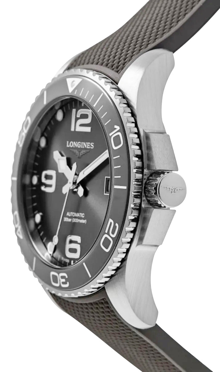 Longines HydroConquest Automatic Stainless Steel Gray Dial Gray Rubber Strap Date Divers Mens Watch L3.781.4.76.9