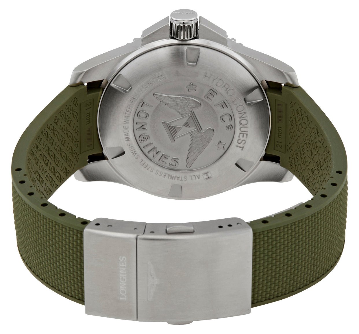 Longines HydroConquest Automatic Stainless Steel Green Dial Green Rubber Strap Date Divers Mens Watch L3.782.4.06.9
