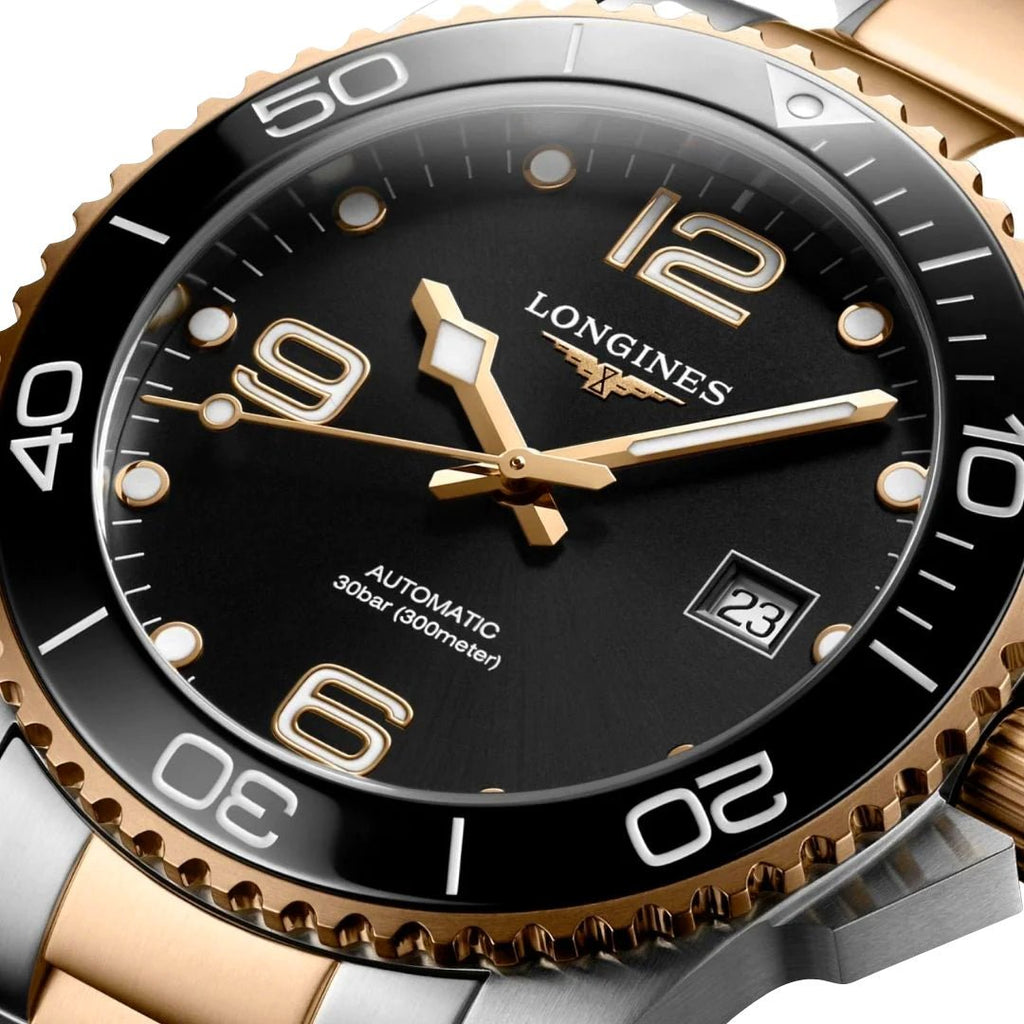 Longines HydroConquest Automatic Stainless Steel & Rose Gold PVD Black Dial Date Divers Mens Watch L3.781.3.58.7