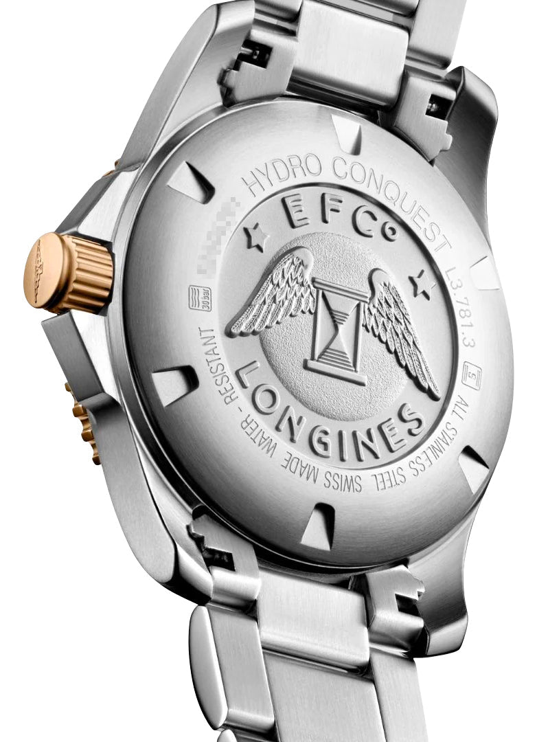 Longines HydroConquest Automatic Stainless Steel & Rose Gold PVD Black Dial Date Divers Mens Watch L3.781.3.58.7
