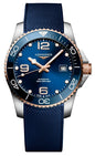 Longines HydroConquest Automatic Stainless Steel & Rose Gold PVD Blue Dial Blue Rubber Strap Date Divers Mens Watch L3.781.3.98.9