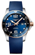 Longines HydroConquest Automatic Stainless Steel & Rose Gold PVD Blue Dial Blue Rubber Strap Date Divers Mens Watch L3.782.3.98.9