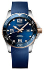 Longines HydroConquest Automatic Stainless Steel & Rose Gold PVD Blue Dial Blue Rubber Strap Date Divers Mens Watch L3.782.3.98.9