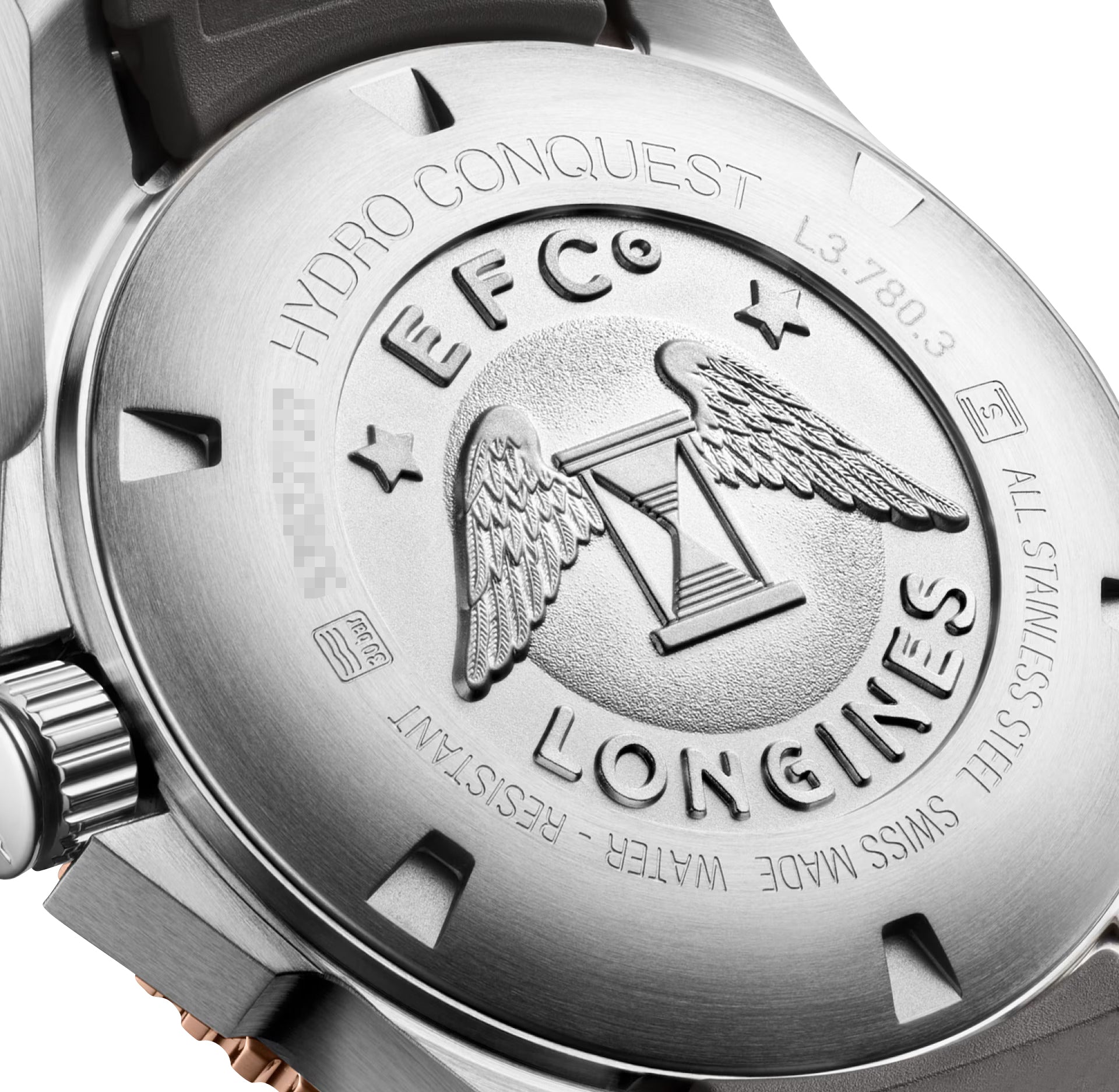 Longines HydroConquest Automatic Stainless Steel & Rose Gold PVD Gray Dial Gray Rubber Strap Date Divers Mens Watch L3.780.3.78.9