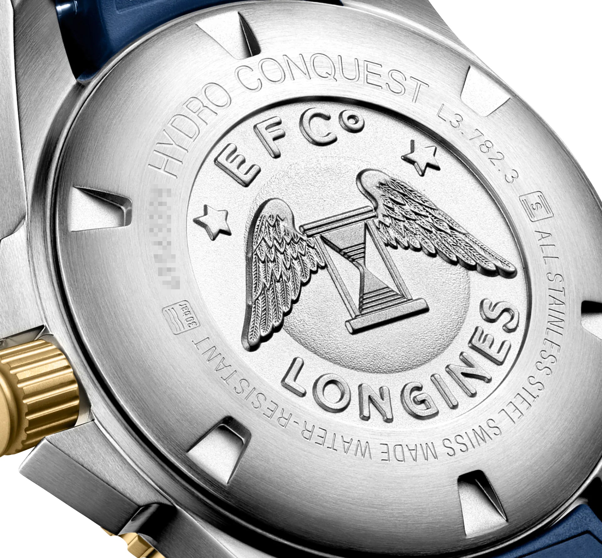 Longines HydroConquest Automatic Stainless Steel & Yellow Gold PVD Blue Dial Blue Rubber Strap Date Divers Mens Watch L3.782.3.96.9