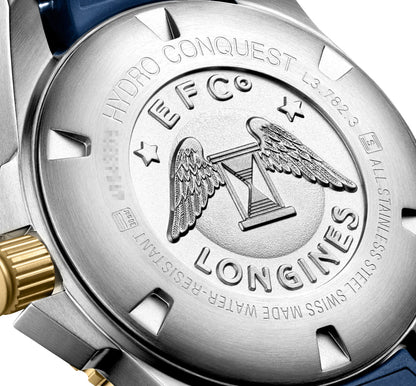 Longines HydroConquest Automatic Stainless Steel & Yellow Gold PVD Blue Dial Blue Rubber Strap Date Divers Mens Watch L3.782.3.96.9