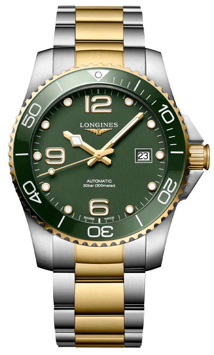 Longines HydroConquest Automatic Stainless Steel & Yellow Gold PVD Green Dial Date Divers Mens Watch L3.781.3.06.7