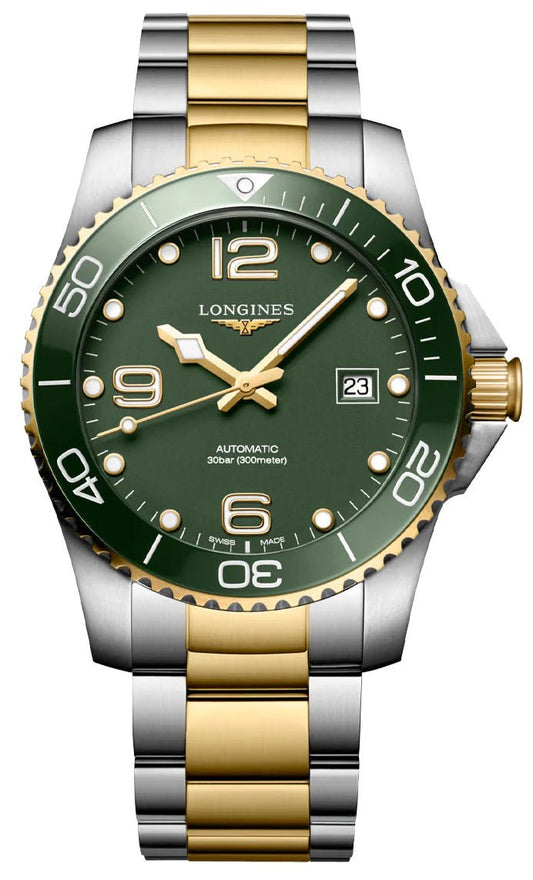 Longines HydroConquest Automatic Stainless Steel & Yellow Gold PVD Green Dial Date Divers Mens Watch L3.781.3.06.7