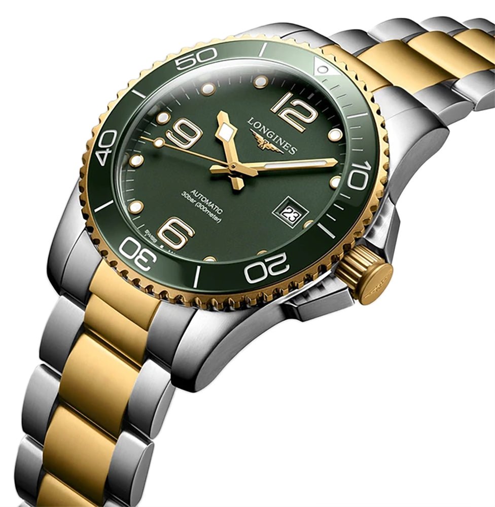 Longines HydroConquest Automatic Stainless Steel & Yellow Gold PVD Green Dial Date Divers Mens Watch L3.781.3.06.7