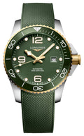 Longines HydroConquest Automatic Stainless Steel & Yellow Gold PVD Green Dial Green Rubber Strap Date Divers Mens Watch L3.782.3.06.9
