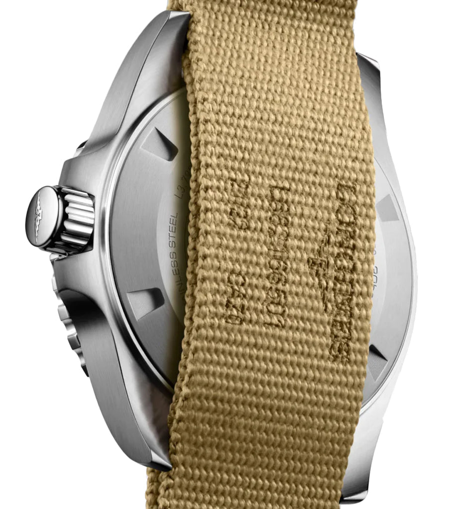 Longines HydroConquest GMT Automatic Stainless Steel Brown Dial Beige NATO Nylon Strap Date Divers Mens Watch L3.790.4.66.2