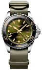 Longines HydroConquest GMT Automatic Stainless Steel Green Dial Green Nylon NATO Strap Date Divers Mens Watch L3.790.4.06.2