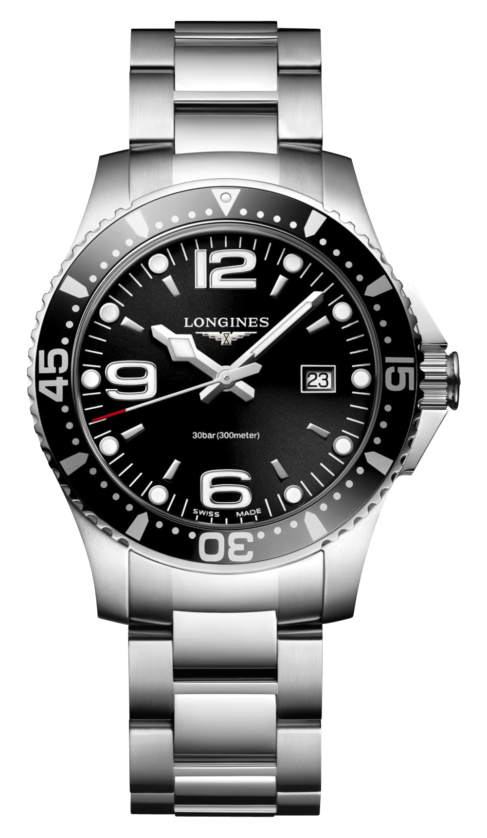 Longines HydroConquest Stainless Steel Black Dial Date Divers Quartz Mens Watch L3.730.4.56.6