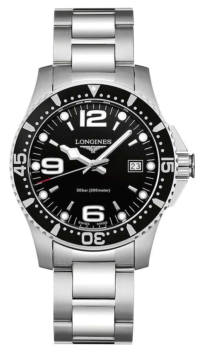 Longines HydroConquest Stainless Steel Black Dial Date Divers Quartz Mens Watch L3.740.4.56.6