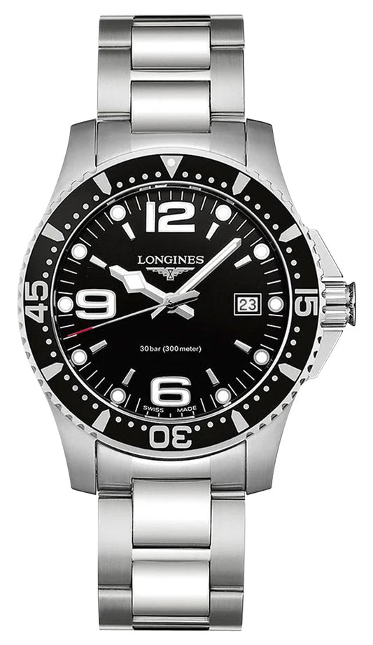 Longines HydroConquest Stainless Steel Black Dial Date Divers Quartz Mens Watch L3.740.4.56.6