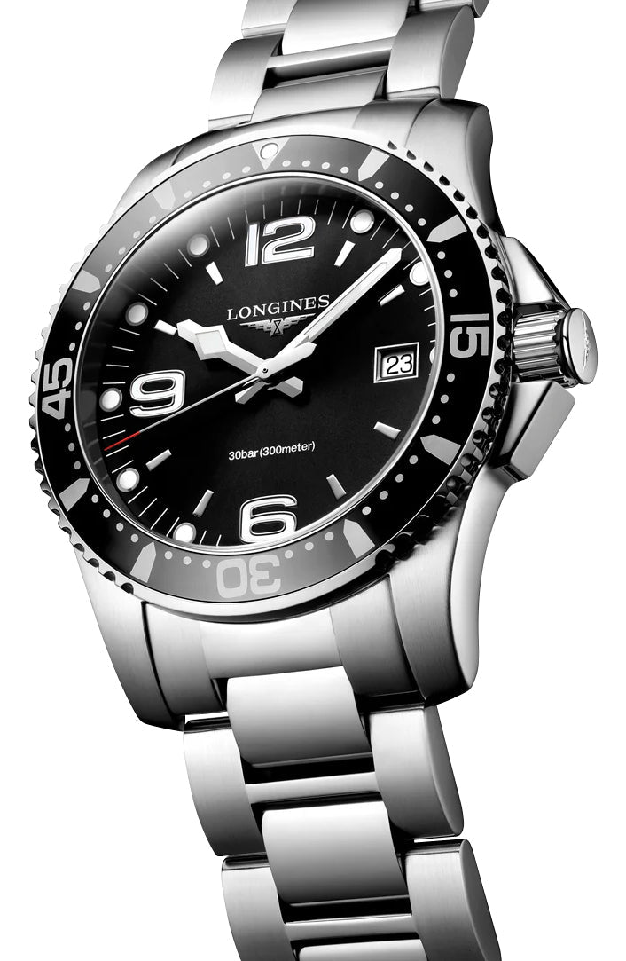 Longines HydroConquest Stainless Steel Black Dial Date Divers Quartz Mens Watch L3.740.4.56.6